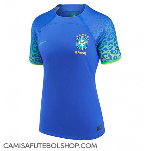 Camisa de time de futebol Brasil Replicas 2º Equipamento Feminina Mundo 2022 Manga Curta